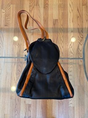 Black Leather Backpack with Tan Accents